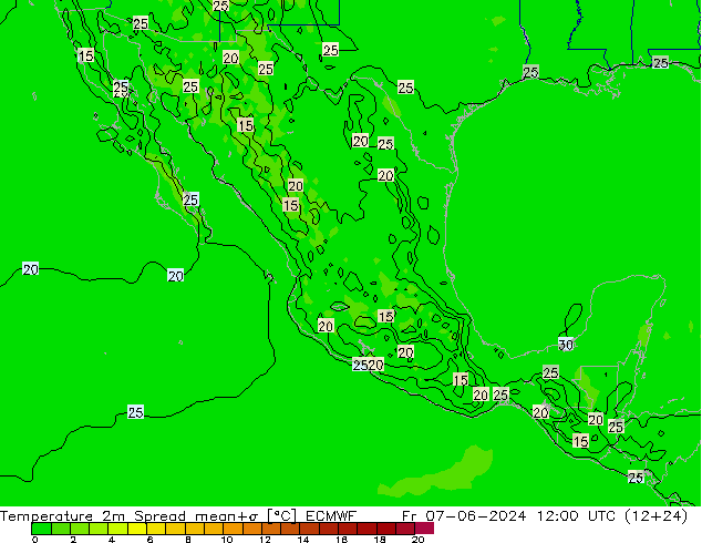 Temperaturkarte Spread ECMWF Fr 07.06.2024 12 UTC