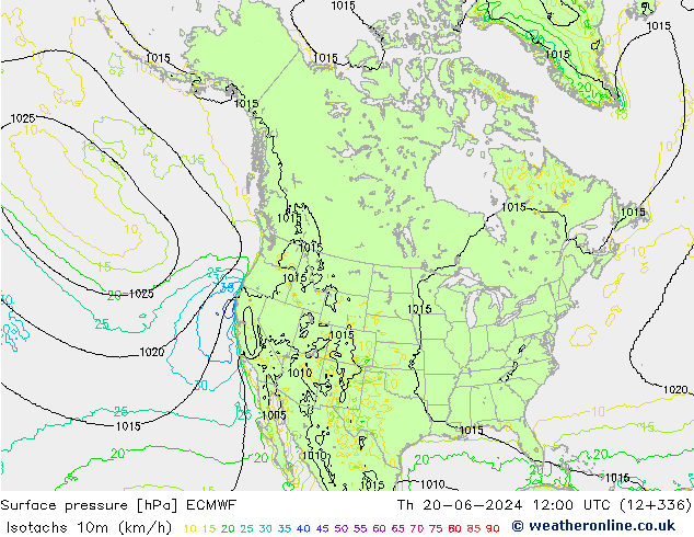 Isotachen (km/h) ECMWF do 20.06.2024 12 UTC