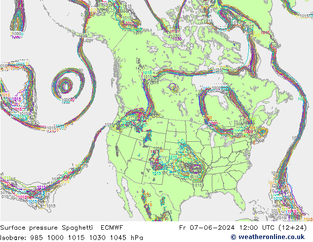 pressão do solo Spaghetti ECMWF Sex 07.06.2024 12 UTC