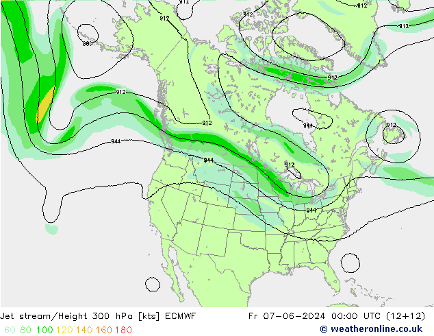 Jet stream/Height 300 hPa ECMWF Pá 07.06.2024 00 UTC