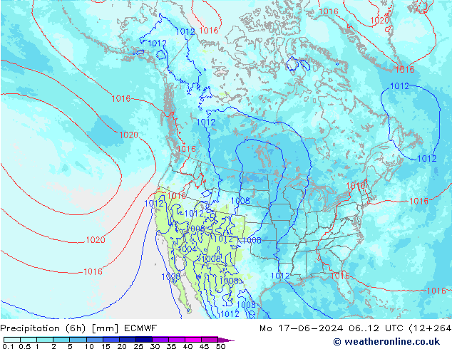 Precipitation (6h) ECMWF Mo 17.06.2024 12 UTC