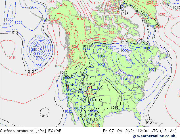 Luchtdruk (Grond) ECMWF vr 07.06.2024 12 UTC