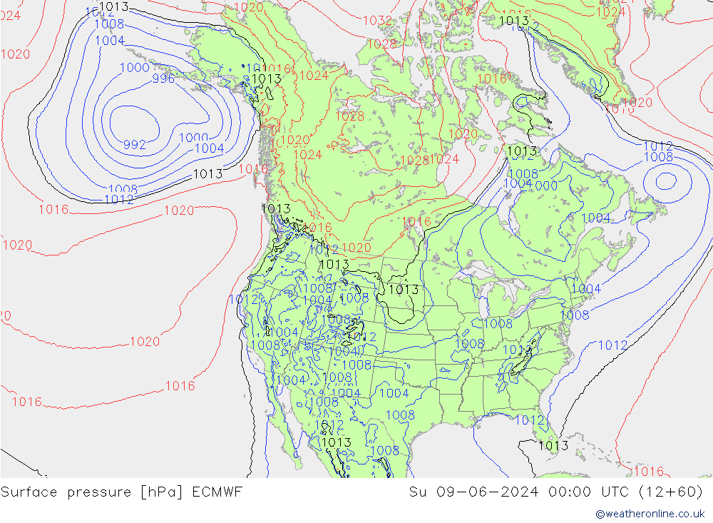 Yer basıncı ECMWF Paz 09.06.2024 00 UTC