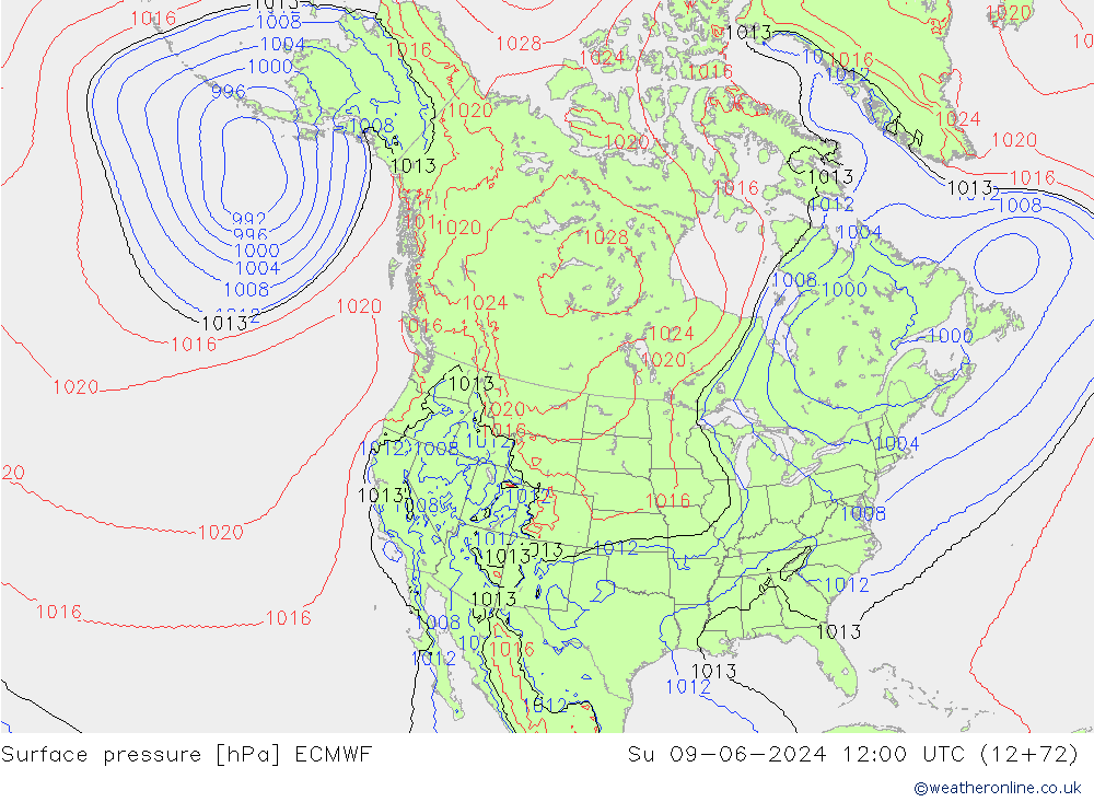 pressão do solo ECMWF Dom 09.06.2024 12 UTC