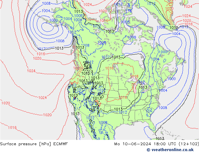 приземное давление ECMWF пн 10.06.2024 18 UTC