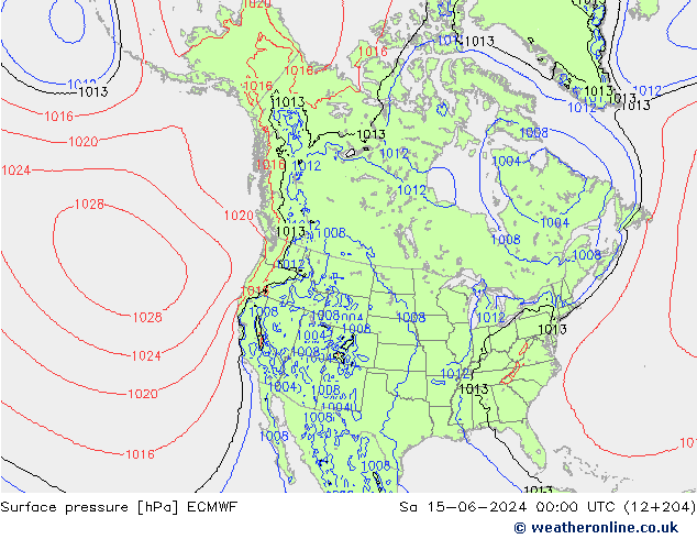 Surface pressure ECMWF Sa 15.06.2024 00 UTC