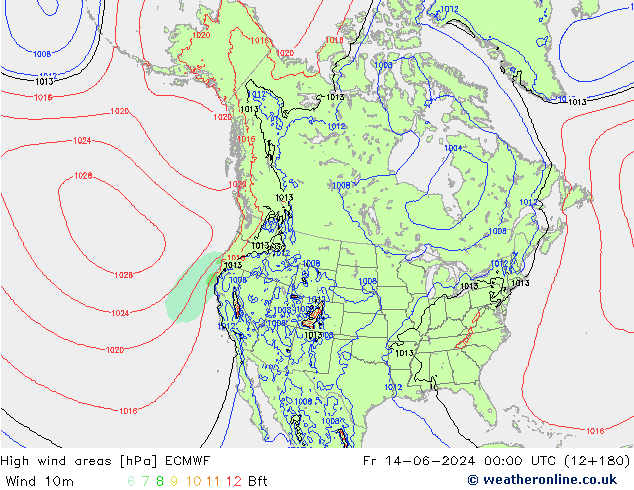 High wind areas ECMWF ven 14.06.2024 00 UTC