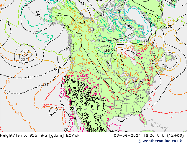 Hoogte/Temp. 925 hPa ECMWF do 06.06.2024 18 UTC