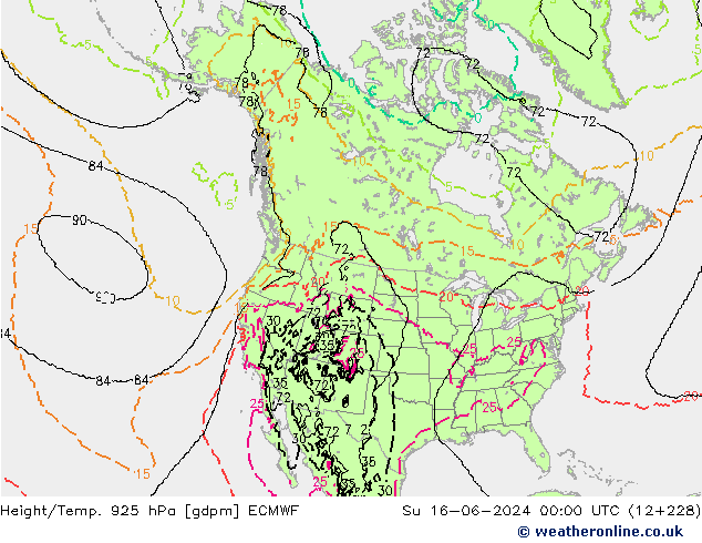 Height/Temp. 925 hPa ECMWF Su 16.06.2024 00 UTC