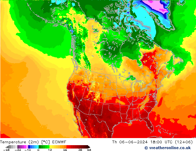 Temperatura (2m) ECMWF gio 06.06.2024 18 UTC