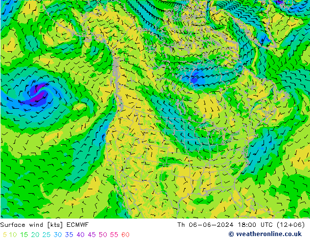 ветер 10 m ECMWF чт 06.06.2024 18 UTC