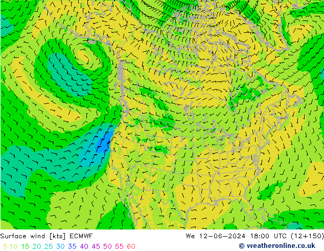 Surface wind ECMWF We 12.06.2024 18 UTC