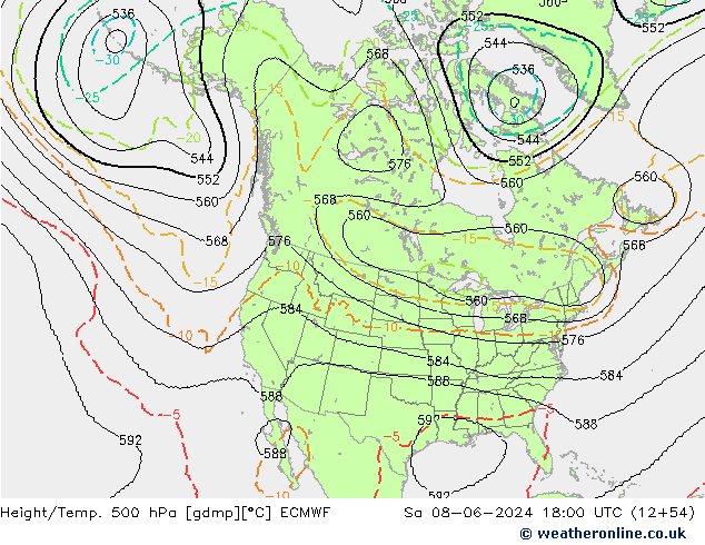 Geop./Temp. 500 hPa ECMWF sáb 08.06.2024 18 UTC