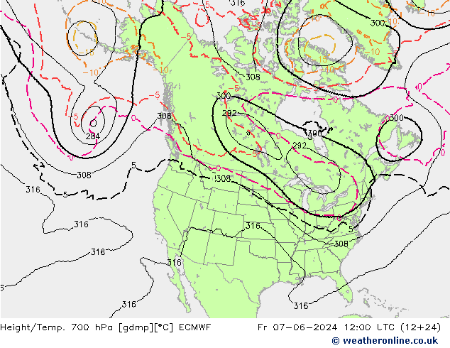 Height/Temp. 700 hPa ECMWF Fr 07.06.2024 12 UTC