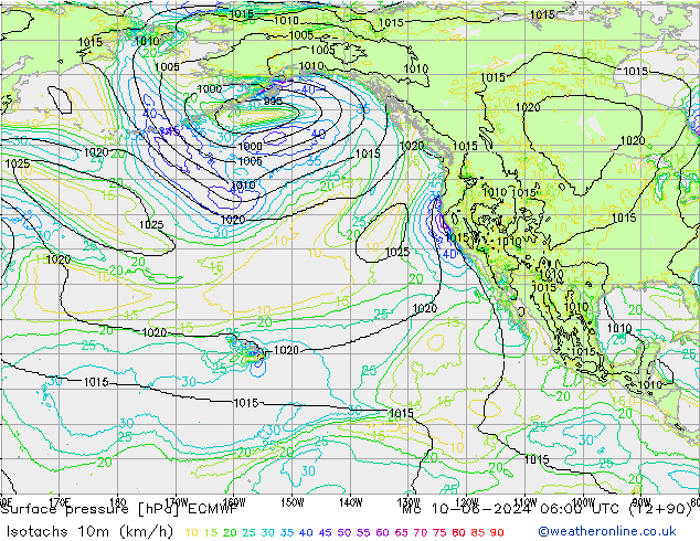 Isotachs (kph) ECMWF Seg 10.06.2024 06 UTC