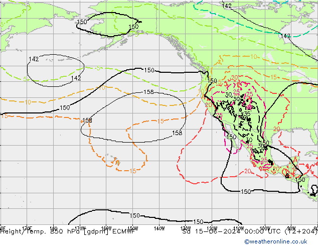 Geop./Temp. 850 hPa ECMWF sáb 15.06.2024 00 UTC