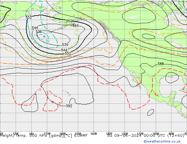 Height/Temp. 500 hPa ECMWF nie. 09.06.2024 00 UTC