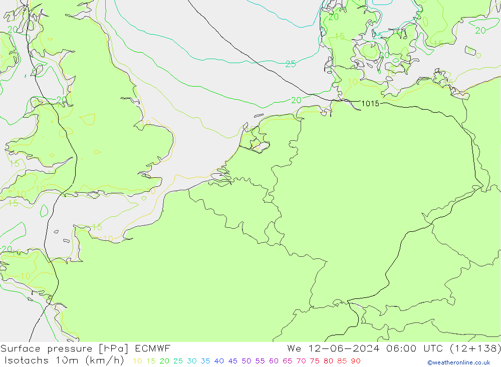 Isotachs (kph) ECMWF  12.06.2024 06 UTC