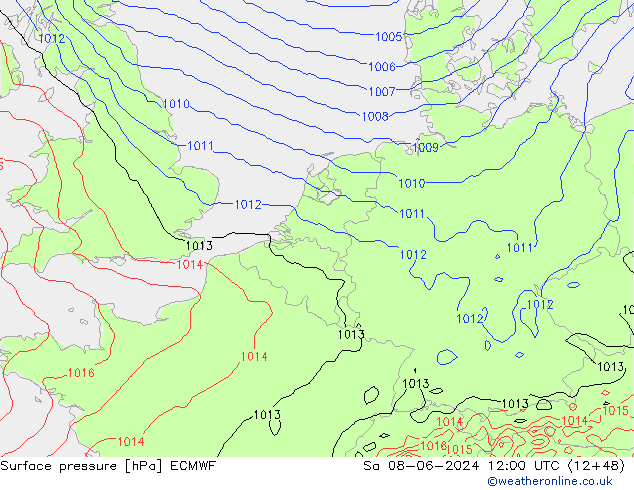 Surface pressure ECMWF Sa 08.06.2024 12 UTC