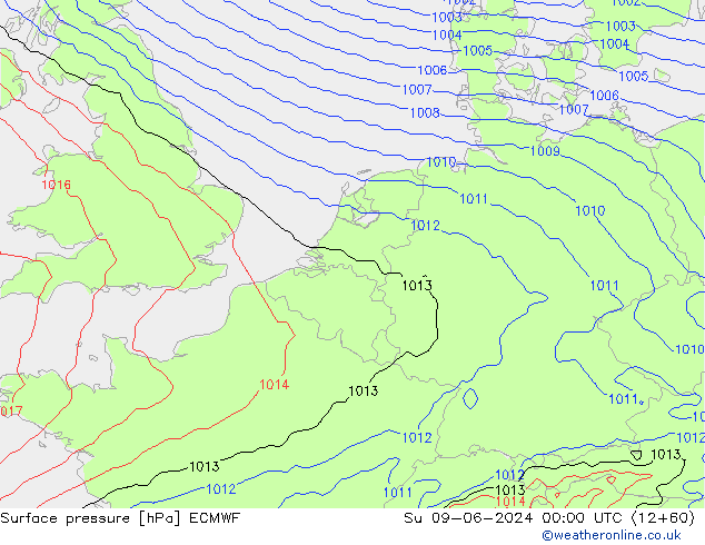 Surface pressure ECMWF Su 09.06.2024 00 UTC