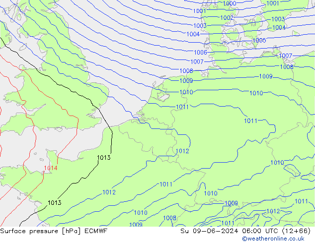 Pressione al suolo ECMWF dom 09.06.2024 06 UTC