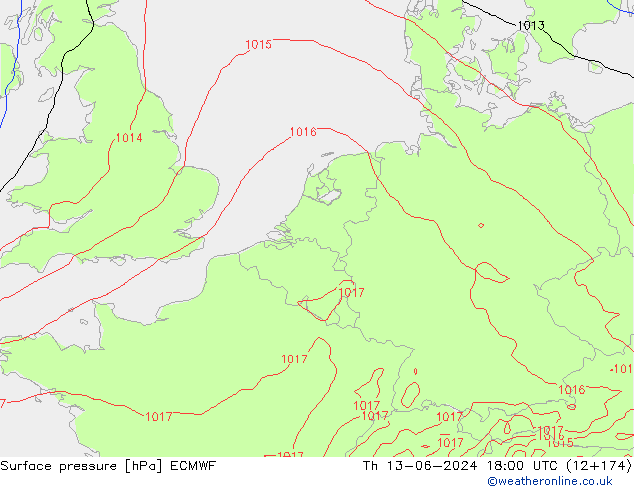 Luchtdruk (Grond) ECMWF do 13.06.2024 18 UTC