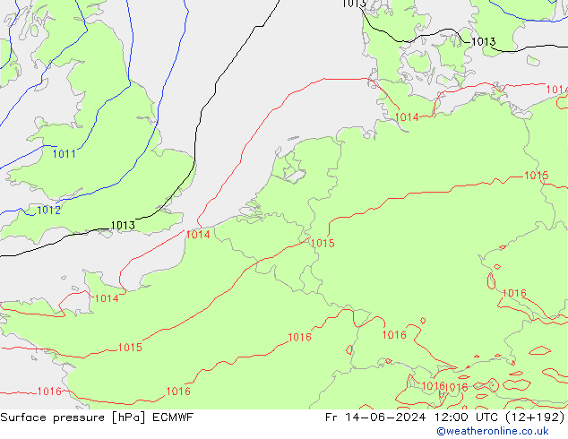 Surface pressure ECMWF Fr 14.06.2024 12 UTC