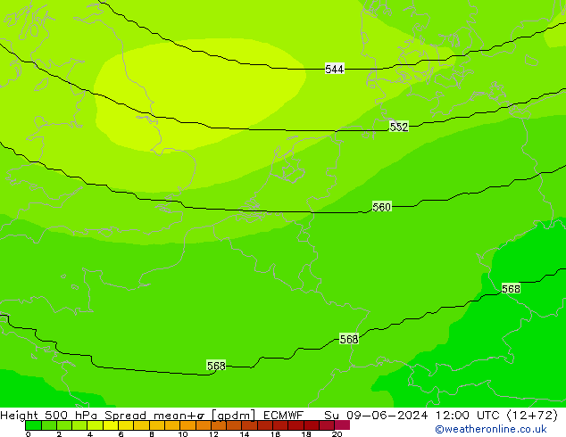 500 hPa Yüksekliği Spread ECMWF Paz 09.06.2024 12 UTC