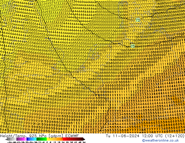 Hoogte/Temp. 925 hPa ECMWF di 11.06.2024 12 UTC