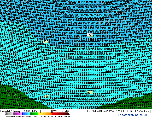 Height/Temp. 500 hPa ECMWF Fr 14.06.2024 12 UTC