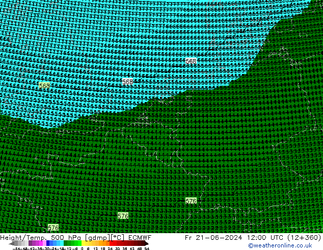 Height/Temp. 500 hPa ECMWF Pá 21.06.2024 12 UTC