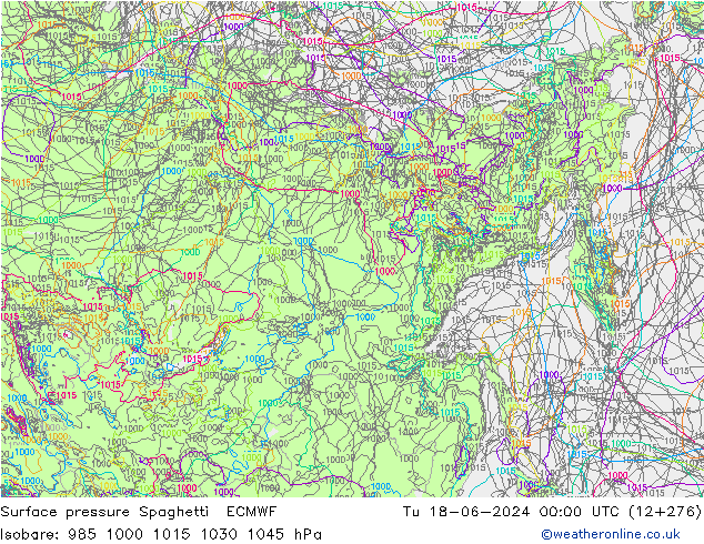 Pressione al suolo Spaghetti ECMWF mar 18.06.2024 00 UTC