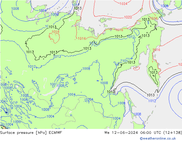 Luchtdruk (Grond) ECMWF wo 12.06.2024 06 UTC