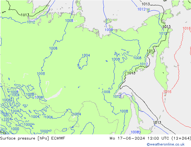 Atmosférický tlak ECMWF Po 17.06.2024 12 UTC