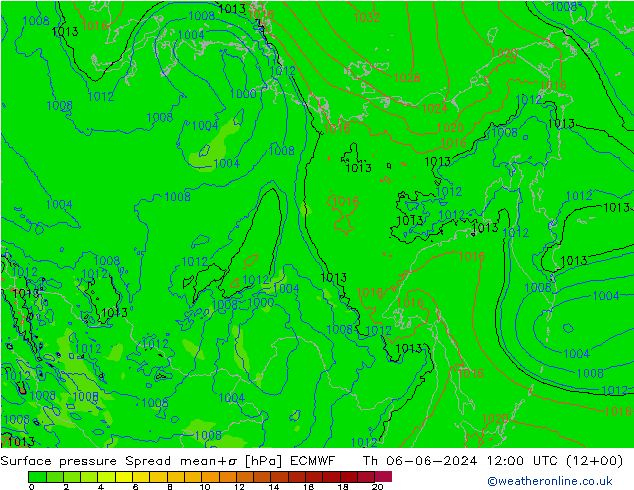 Surface pressure Spread ECMWF Th 06.06.2024 12 UTC