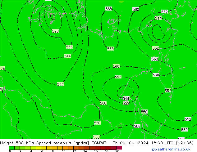 Hoogte 500 hPa Spread ECMWF do 06.06.2024 18 UTC