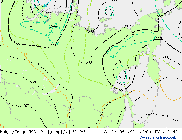 Height/Temp. 500 hPa ECMWF Sa 08.06.2024 06 UTC