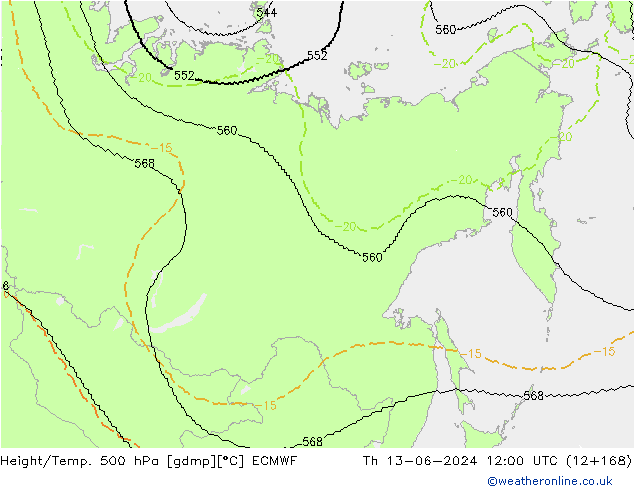 Geop./Temp. 500 hPa ECMWF jue 13.06.2024 12 UTC