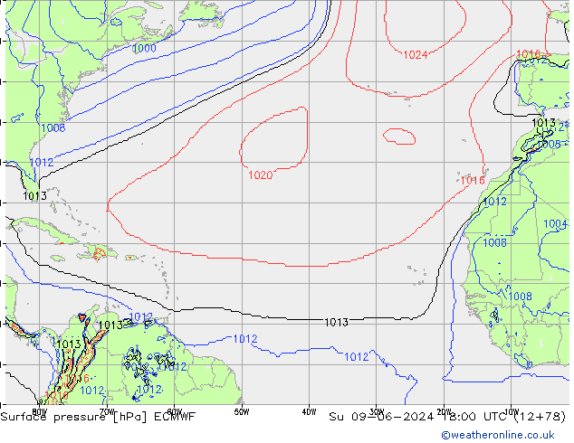 Pressione al suolo ECMWF dom 09.06.2024 18 UTC