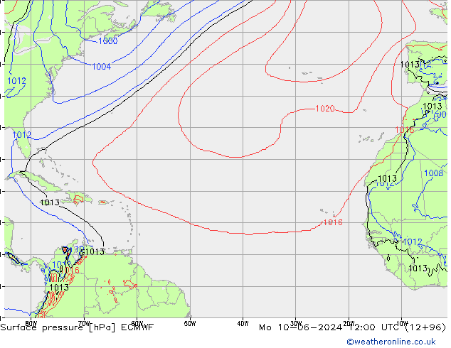 приземное давление ECMWF пн 10.06.2024 12 UTC