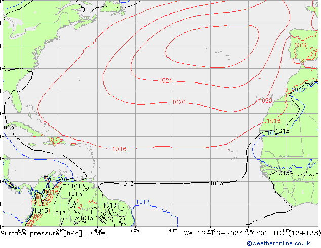 Atmosférický tlak ECMWF St 12.06.2024 06 UTC