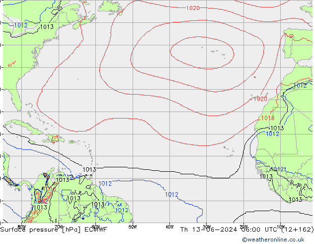 Surface pressure ECMWF Th 13.06.2024 06 UTC