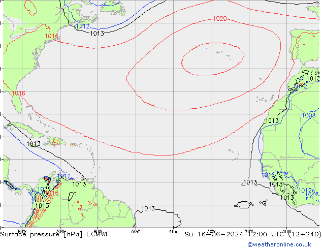Pressione al suolo ECMWF dom 16.06.2024 12 UTC