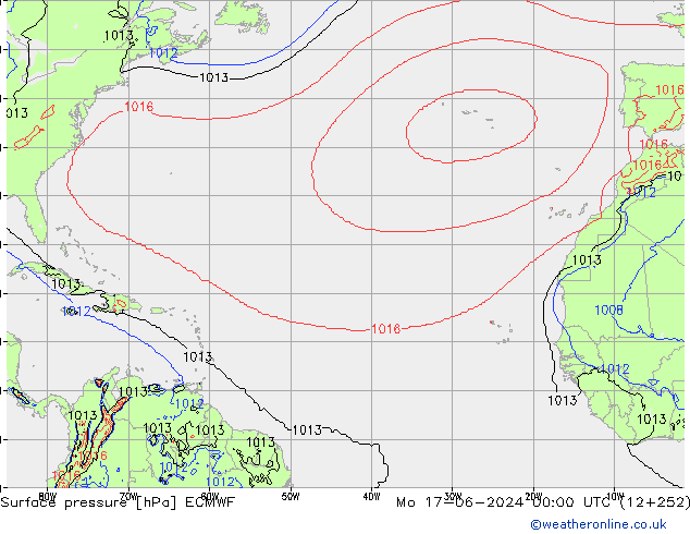 Presión superficial ECMWF lun 17.06.2024 00 UTC