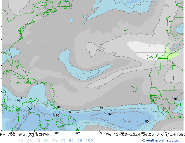 RH 700 hPa ECMWF mer 12.06.2024 06 UTC