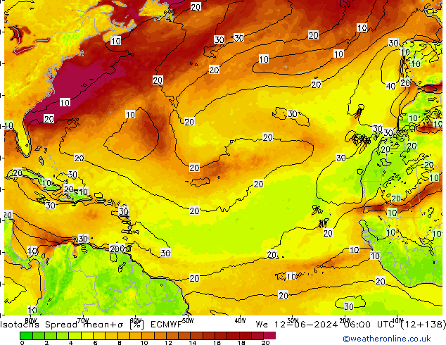 Isotachs Spread ECMWF mer 12.06.2024 06 UTC