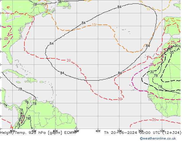 Height/Temp. 925 hPa ECMWF gio 20.06.2024 00 UTC