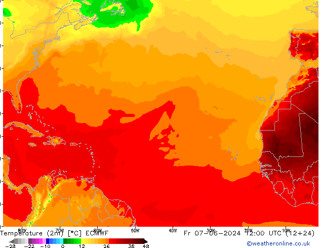 Temperatura (2m) ECMWF Sex 07.06.2024 12 UTC