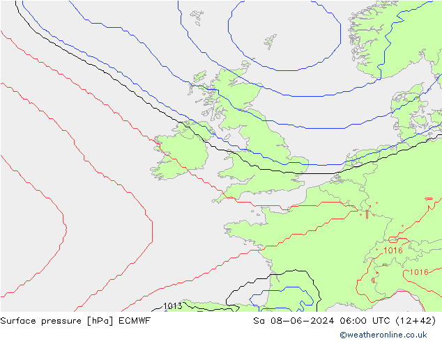 Surface pressure ECMWF Sa 08.06.2024 06 UTC