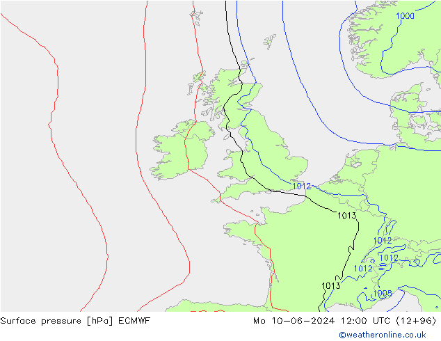 Presión superficial ECMWF lun 10.06.2024 12 UTC